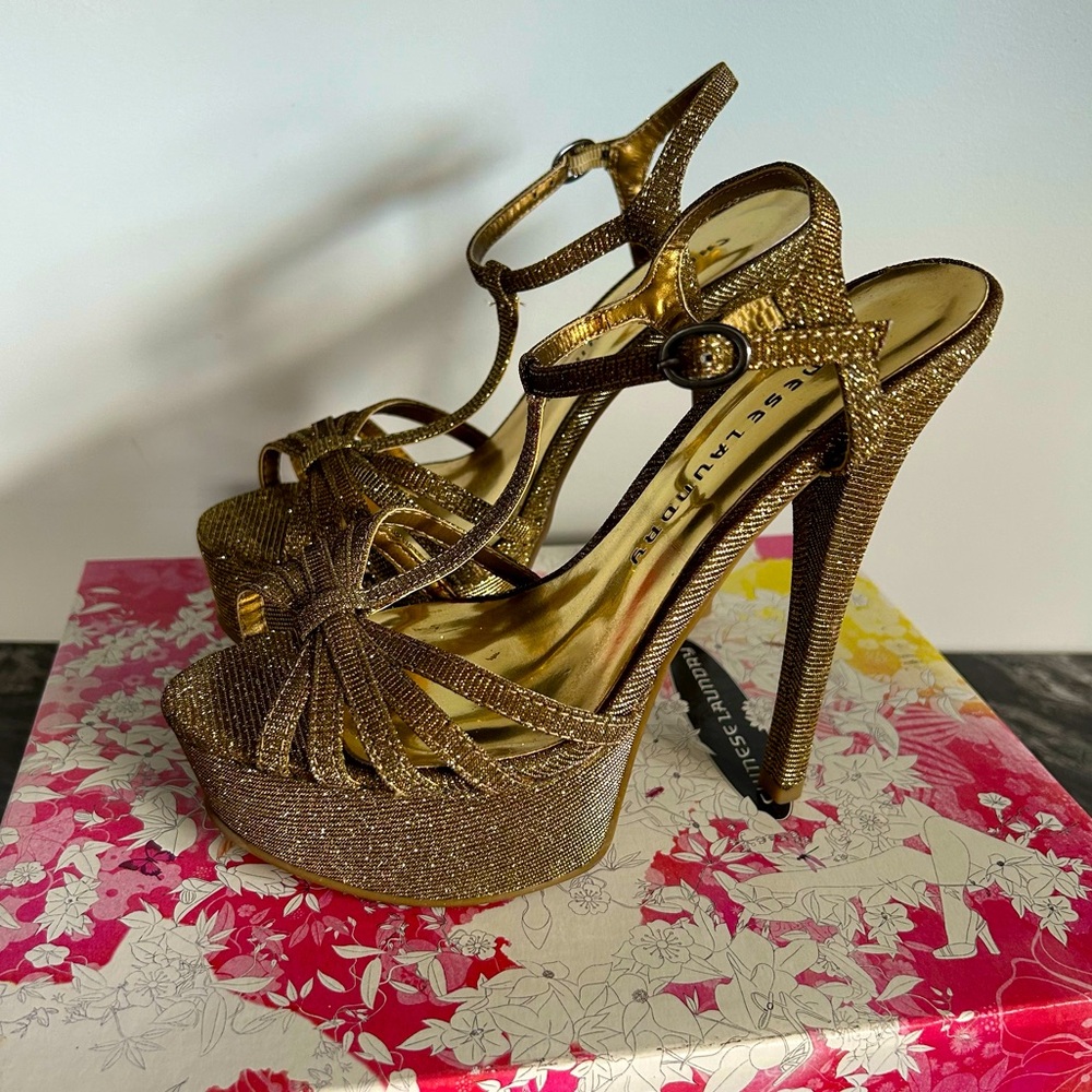 Chinese Laundry Take Care Golden Platform Heel Sandal